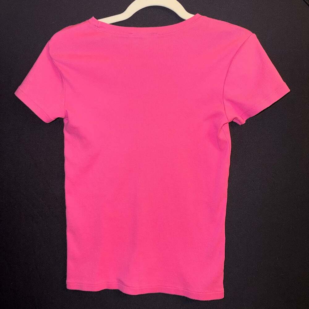 Polo Ralph Lauren Women's Pink Ribbed Short Sleeve Crew Neck - Picture 4 of 5